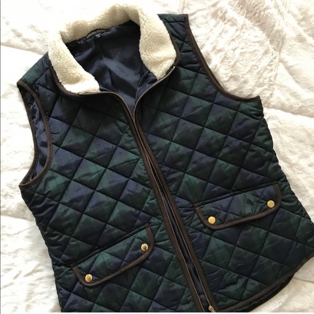 BRITISH KHAKI TARTAN PLAID SHERPA PUFFER